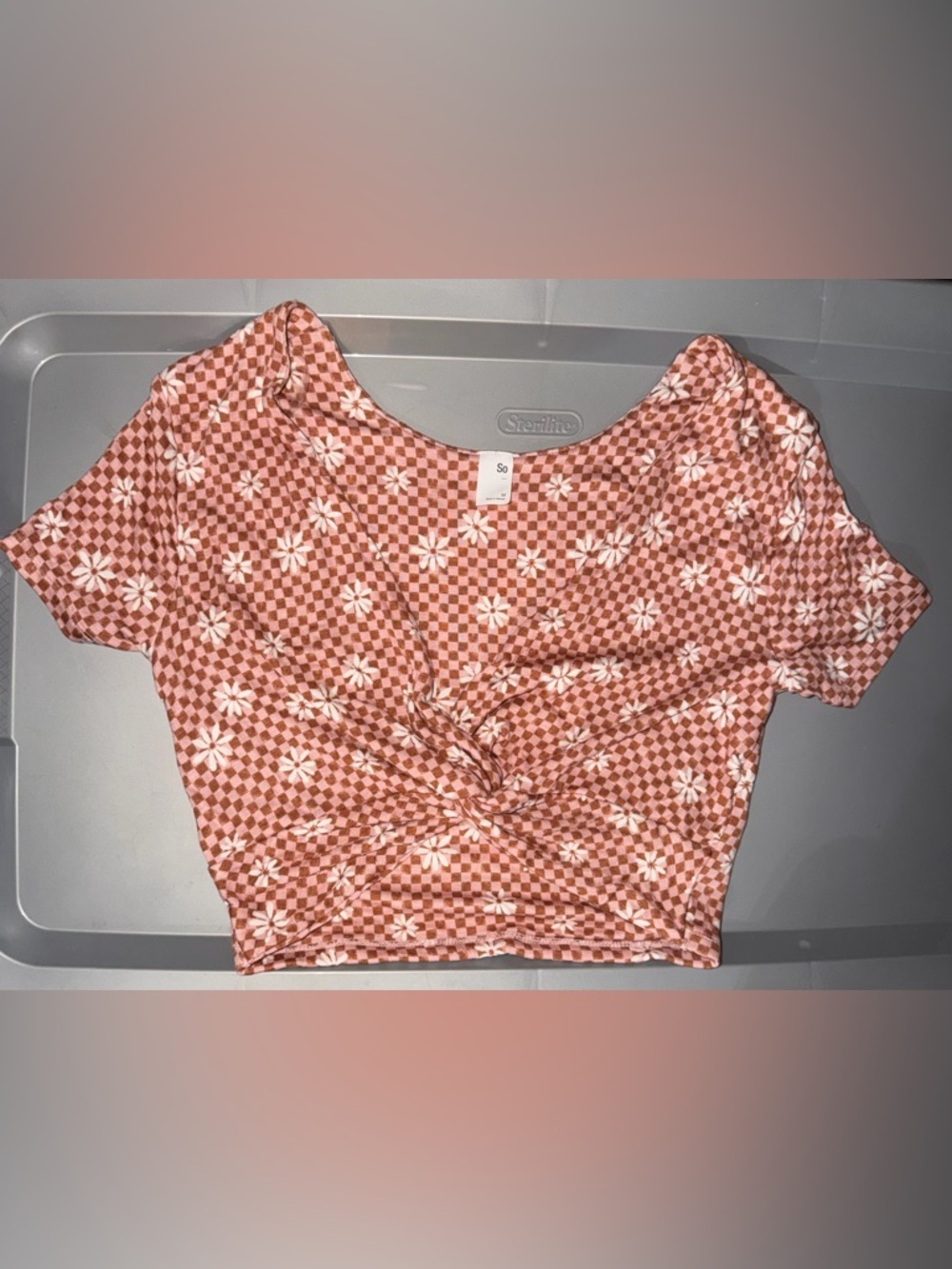 SO Pink Twist-Front Check & Daisy Crop Top